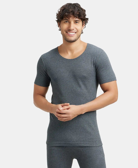 Super Combed Cotton Rich Half Sleeved Thermal Undershirt with StayWarm Technology - Charcoal Melange-5
