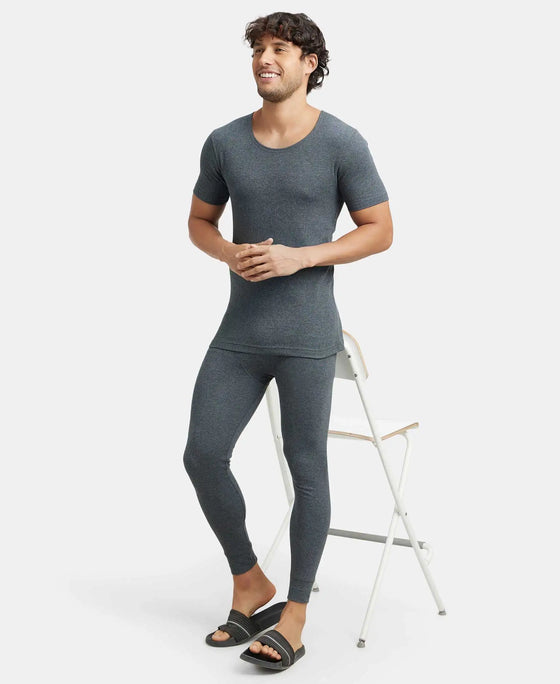 Super Combed Cotton Rich Half Sleeved Thermal Undershirt with StayWarm Technology - Charcoal Melange-6