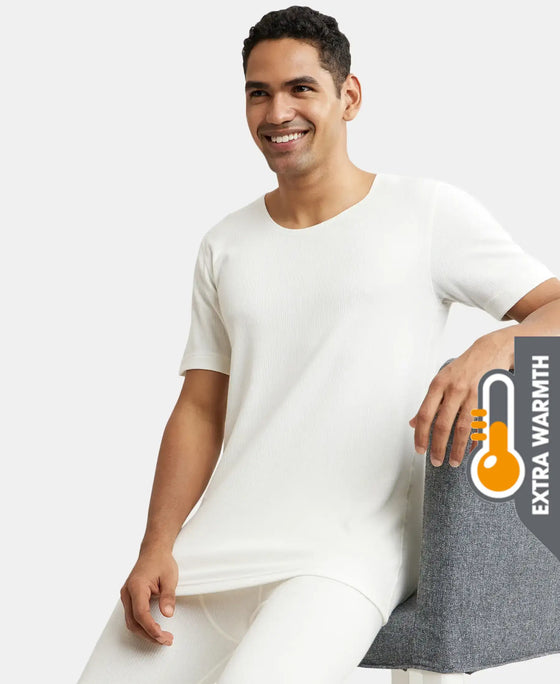 Extra Warmth Super Combed Cotton Rich Half Sleeved Thermal Undershirt with StayWarm Technology - Off White