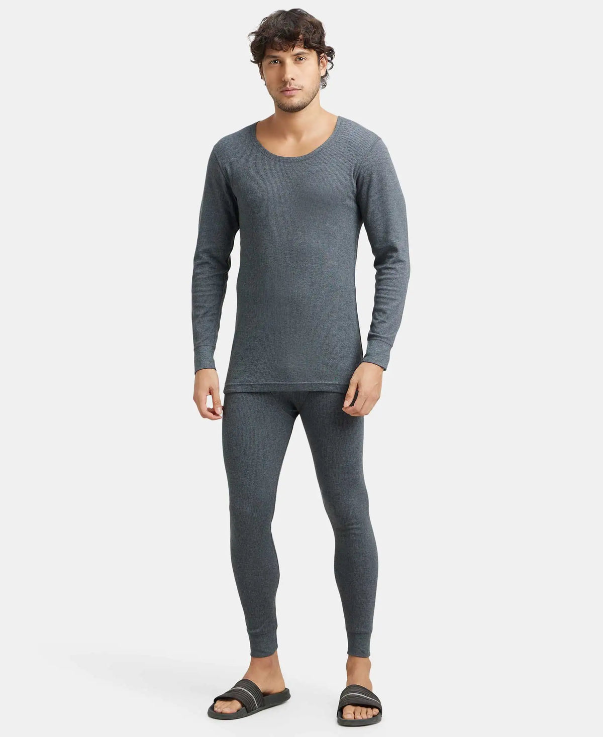 Super Combed Cotton Rich Full Sleeve Thermal Undershirt with StayWarm Technology - Charcoal Melange-4