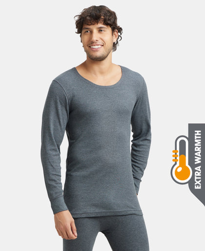 Extra Warmth Super Combed Cotton Rich Full Sleeve Thermal Undershirt with StayWarm Technology - Charcoal Melange