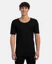 Super Combed Cotton Rich Brushed Fabric Half Sleeved Thermal Undershirt with StayWarm Technology - Black