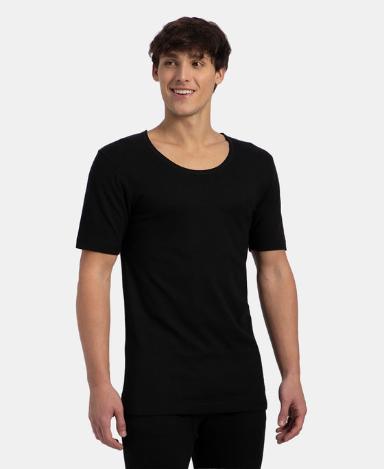 Super Combed Cotton Rich Brushed Fabric Half Sleeved Thermal Undershirt with StayWarm Technology - Black