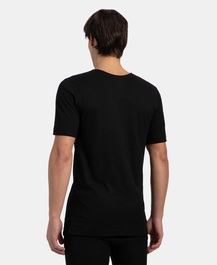 Super Combed Cotton Rich Brushed Fabric Half Sleeved Thermal Undershirt with StayWarm Technology - Black