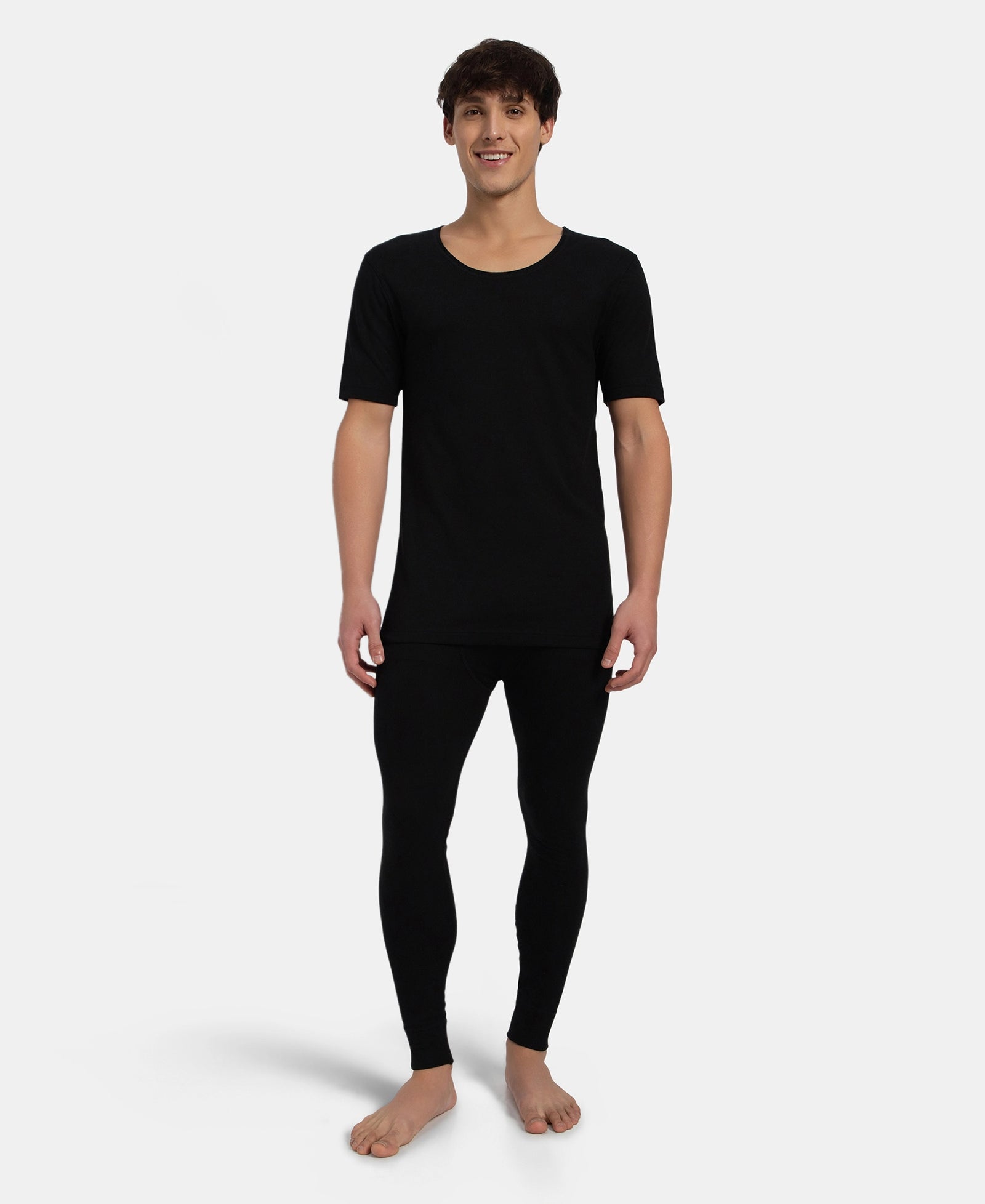 Super Warm Super Combed Cotton Rich Brushed Fabric Half Sleeved Thermal Undershirt with StayWarm Technology - Black