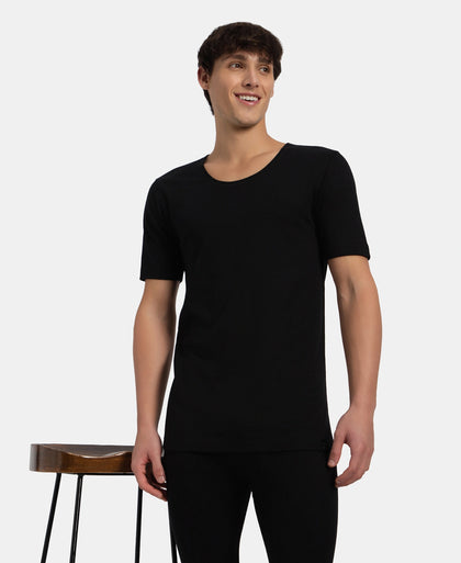 Super Combed Cotton Rich Brushed Fabric Half Sleeved Thermal Undershirt with StayWarm Technology - Black