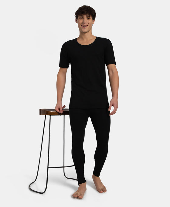 Super Combed Cotton Rich Brushed Fabric Half Sleeved Thermal Undershirt with StayWarm Technology - Black