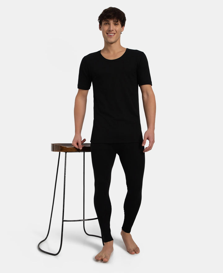 Super Combed Cotton Rich Brushed Fabric Half Sleeved Thermal Undershirt with StayWarm Technology - Black