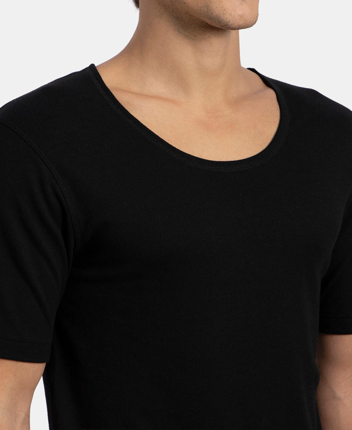 Super Combed Cotton Rich Brushed Fabric Half Sleeved Thermal Undershirt with StayWarm Technology - Black