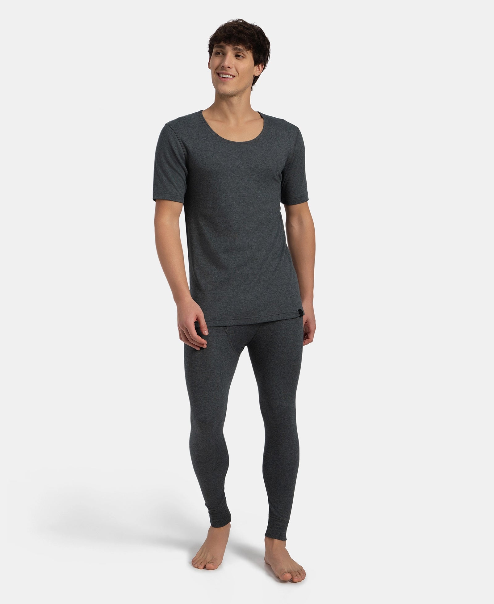 Super Warm Super Combed Cotton Rich Brushed Fabric Half Sleeved Thermal Undershirt with StayWarm Technology - Charcoal Melange