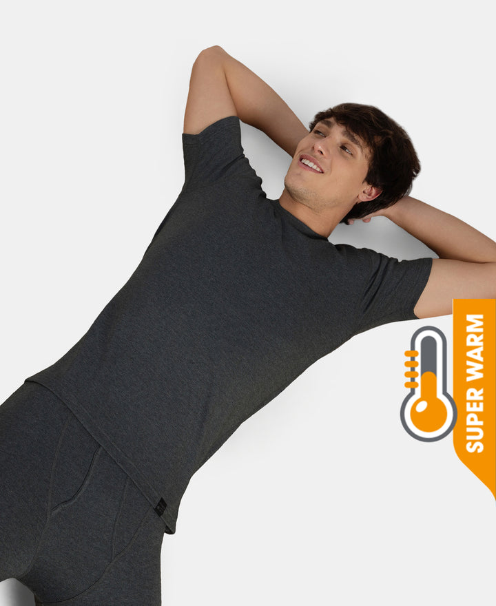 Super Warm Super Combed Cotton Rich Brushed Fabric Half Sleeved Thermal Undershirt with StayWarm Technology - Charcoal Melange