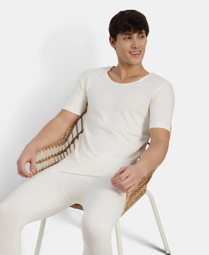 Super Combed Cotton Rich Brushed Fabric Half Sleeved Thermal Undershirt with StayWarm Technology - Off White