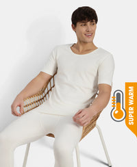 Super Warm Super Combed Cotton Rich Brushed Fabric Half Sleeved Thermal Undershirt with StayWarm Technology - Off White