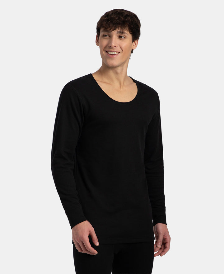 Super Combed Cotton Rich Brushed Fabric Full Sleeved Thermal Undershirt with StayWarm Technology - Black