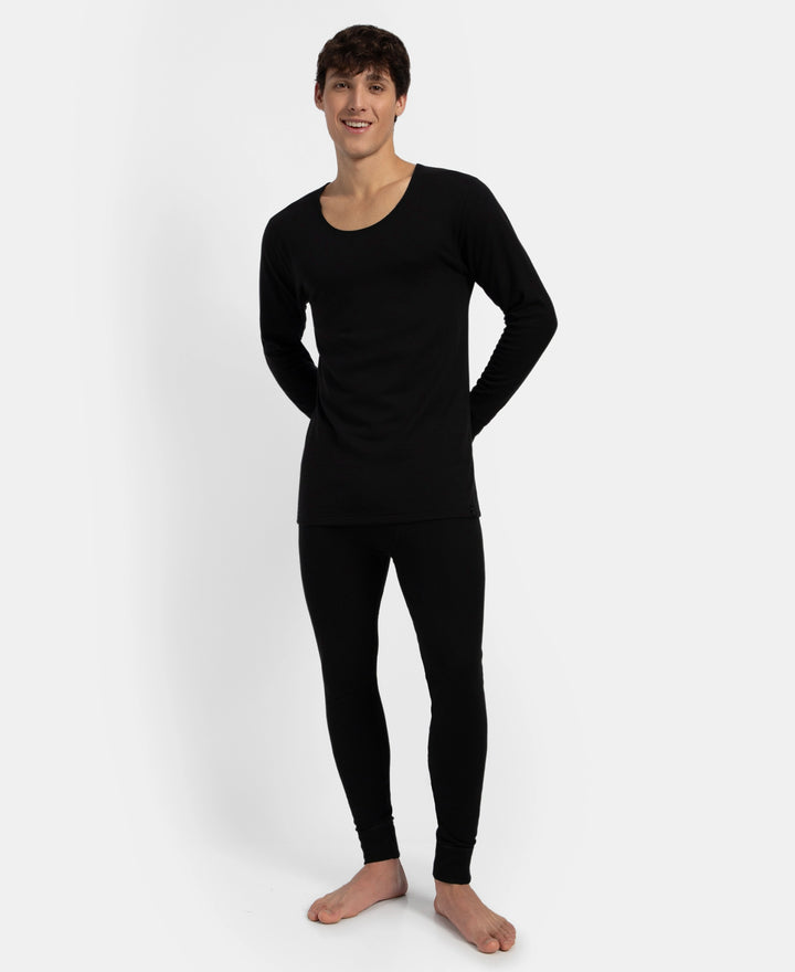 Super Combed Cotton Rich Brushed Fabric Full Sleeved Thermal Undershirt with StayWarm Technology - Black