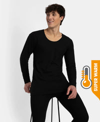 Super Warm Super Combed Cotton Rich Brushed Fabric Full Sleeved Thermal Undershirt with StayWarm Technology - Black