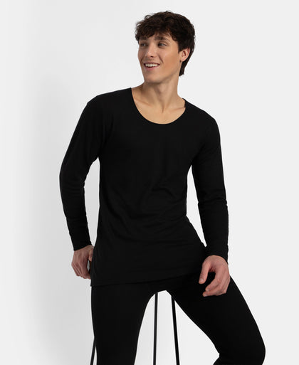 Super Combed Cotton Rich Brushed Fabric Full Sleeved Thermal Undershirt with StayWarm Technology - Black
