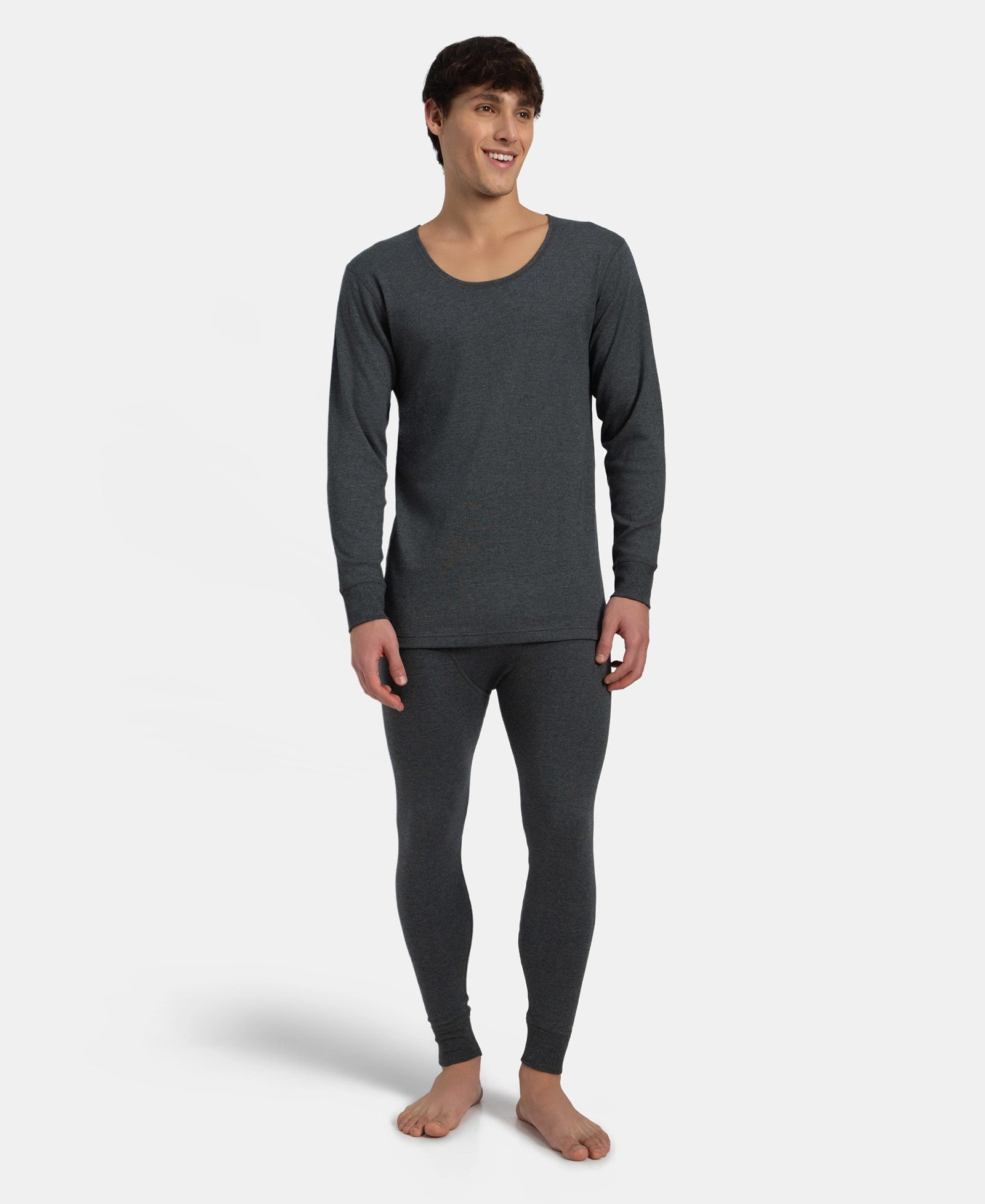 Super Combed Cotton Rich Brushed Fabric Full Sleeved Thermal Undershirt with StayWarm Technology - Charcoal Melange