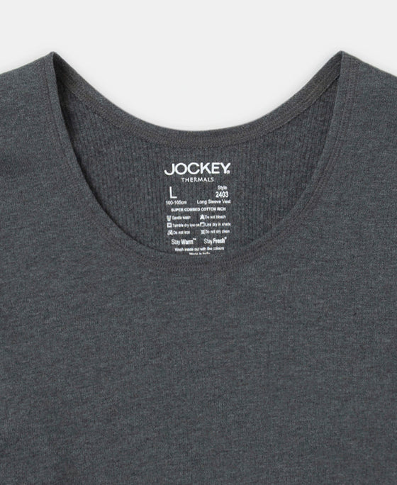 Super Combed Cotton Rich Brushed Fabric Full Sleeved Thermal Undershirt with StayWarm Technology - Charcoal Melange