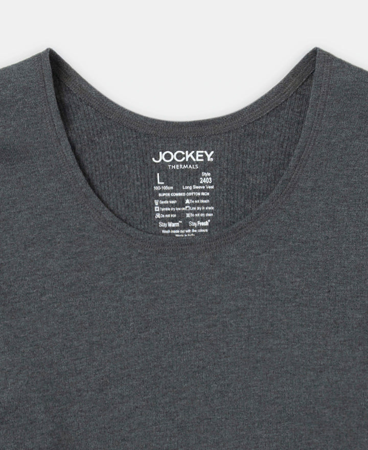 Super Combed Cotton Rich Brushed Fabric Full Sleeved Thermal Undershirt with StayWarm Technology - Charcoal Melange