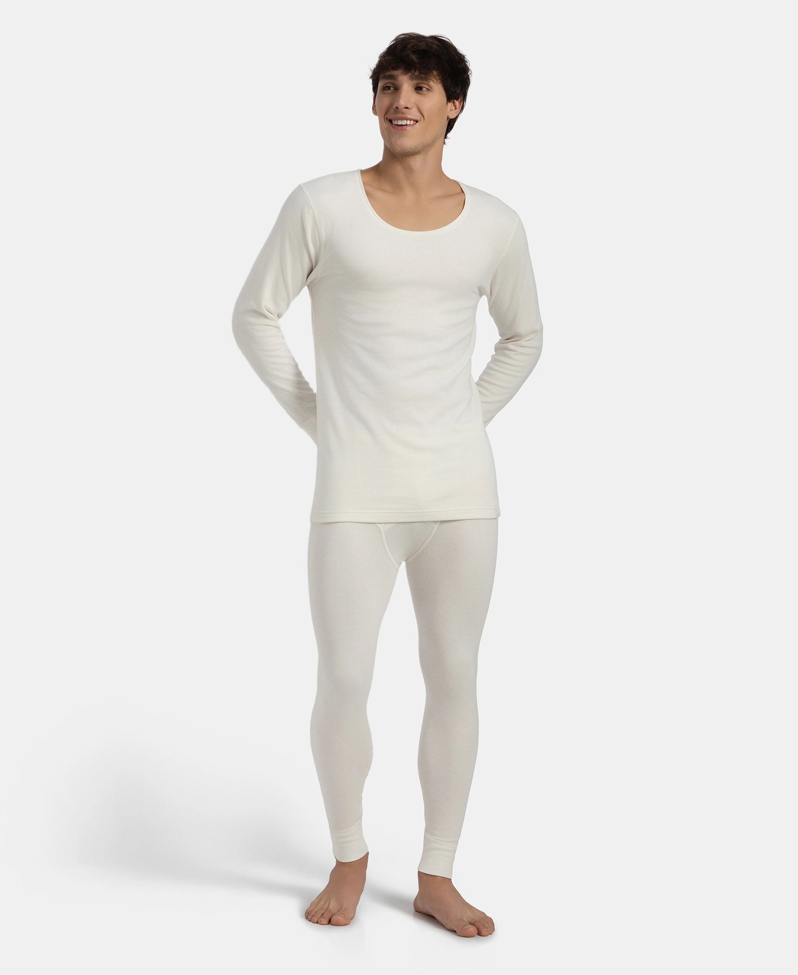 Super Combed Cotton Rich Brushed Fabric Full Sleeved Thermal Undershirt with StayWarm Technology - Off White