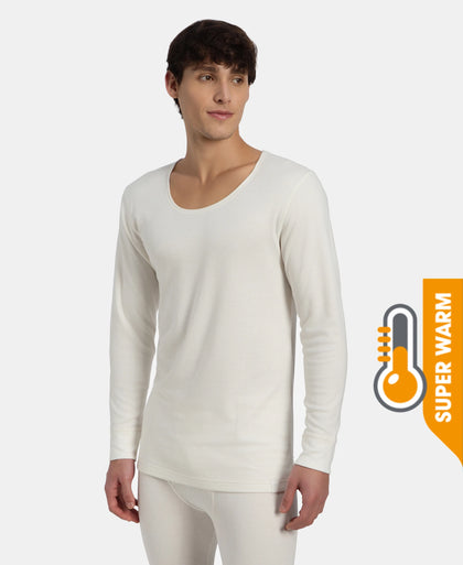 Super Warm Super Combed Cotton Rich Brushed Fabric Full Sleeved Thermal Undershirt with StayWarm Technology - Off White