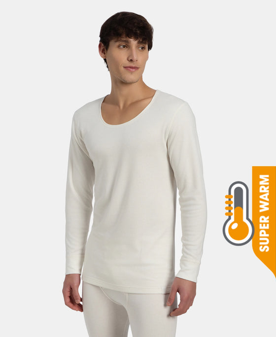 Super Warm Super Combed Cotton Rich Brushed Fabric Full Sleeved Thermal Undershirt with StayWarm Technology - Off White