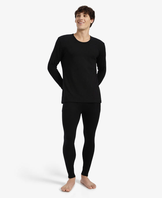 Super Combed Cotton Rich Brushed Fabric Thermal Long John with StayWarm Technology - Black