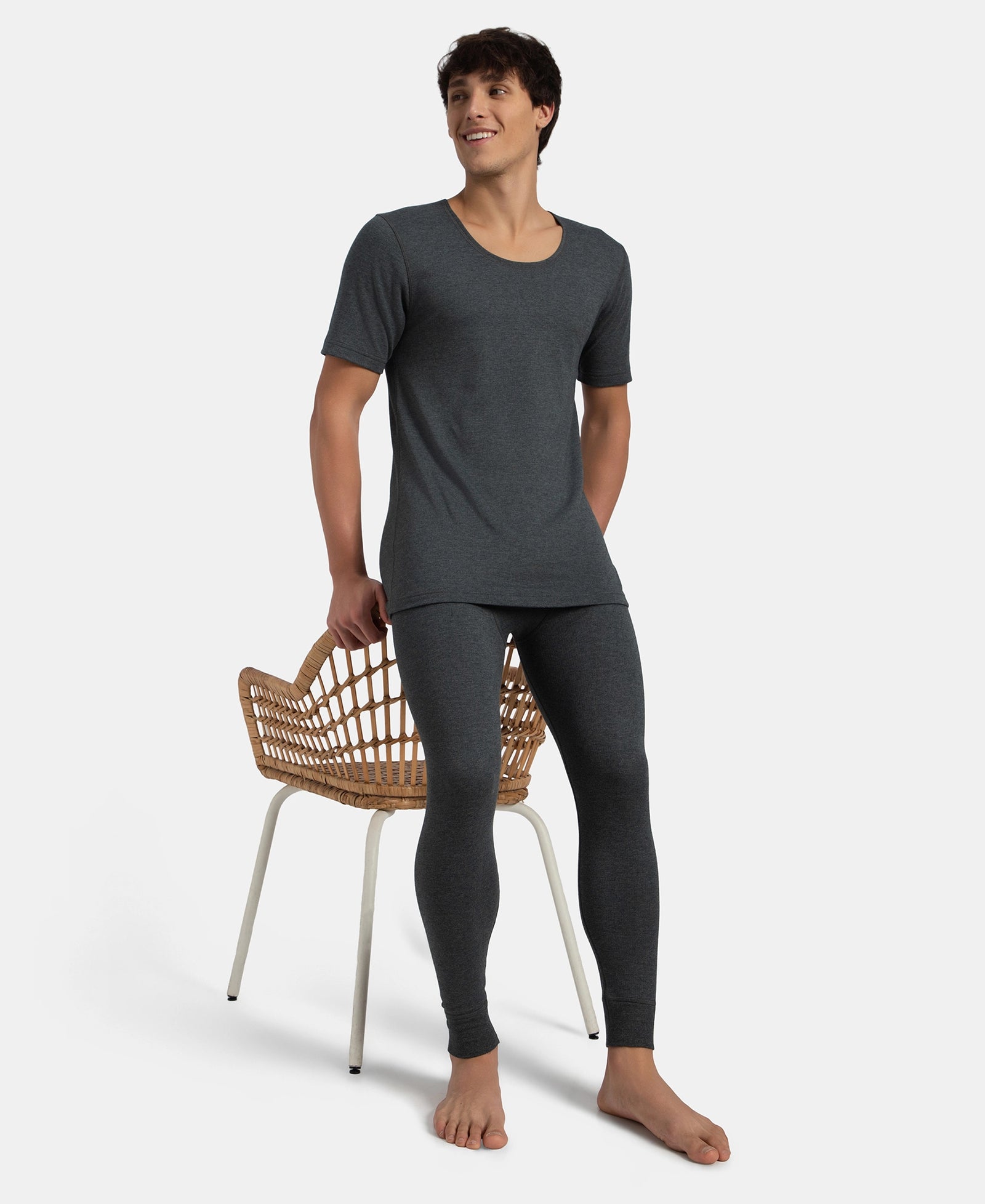 Super Warm Super Combed Cotton Rich Brushed Fabric Thermal Long John with StayWarm Technology - Charcoal Melange