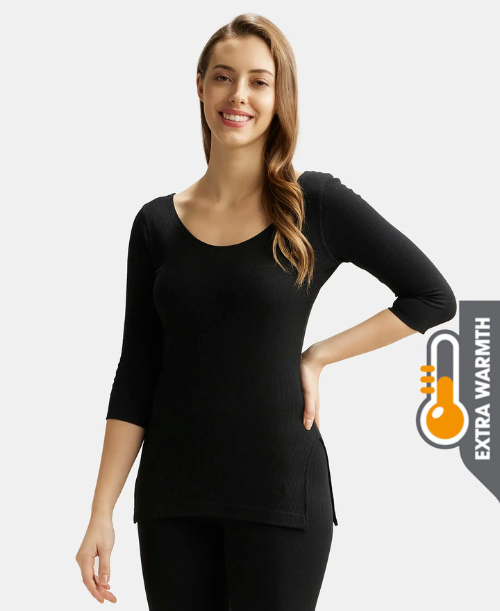Extra Warmth Super Combed Cotton Rich Three Quarter Sleeve Thermal Top with StayWarm Technology - Black