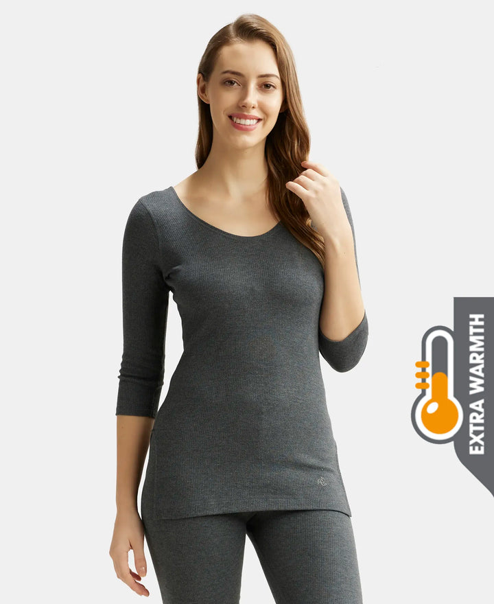 Extra Warmth Super Combed Cotton Rich Three Quarter Sleeve Thermal Top with StayWarm Technology - Charcoal Melange