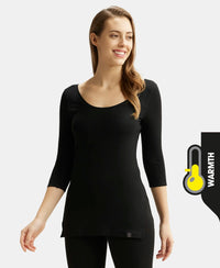 Warmth Soft Touch Microfiber Elastane Stretch Three Quarter Sleeve Thermal Top with StayWarm Technology - Black