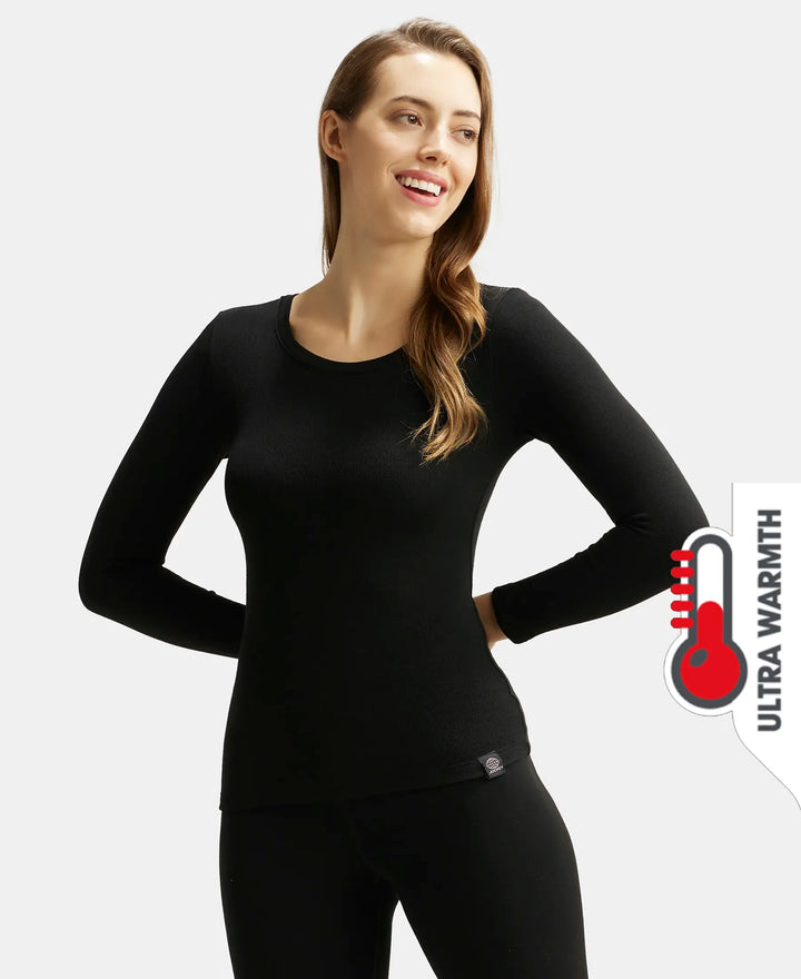 Ultra Warmth Soft Touch Microfiber Elastane Stretch Fleece Fabric Full Sleeve Thermal Top with StayWarm Technology - Black