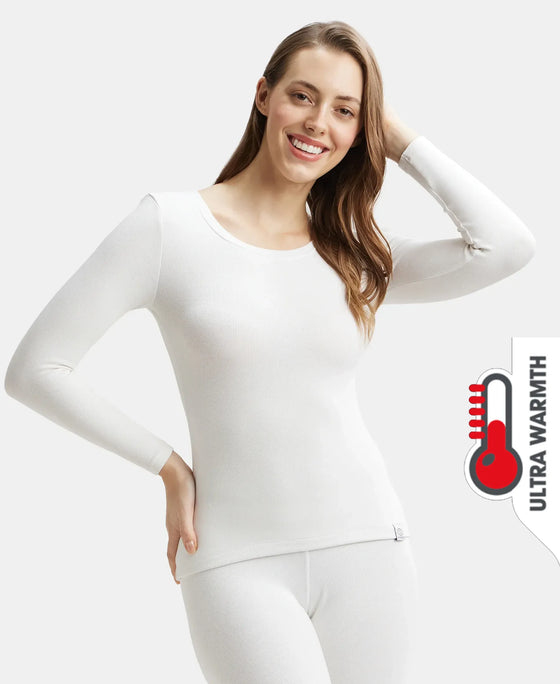 Ultra Warmth Soft Touch Microfiber Elastane Stretch Fleece Fabric Full Sleeve Thermal Top with StayWarm Technology - Light Bright White