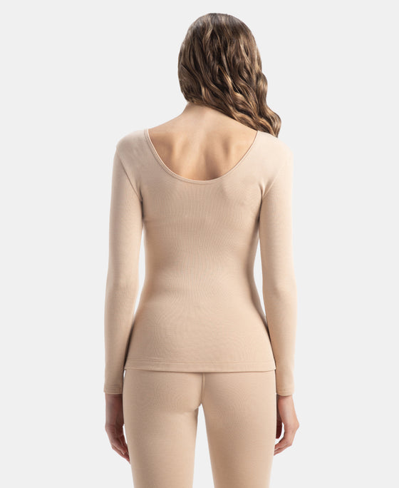 Soft Touch Microfiber Elastane Stretch Fleece Fabric Full Sleeve Thermal Top with StayWarm Technology - Skin