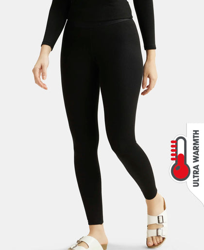 Ultra Warmth Soft Touch Microfiber Elastane Stretch Fleece Fabric Thermal Leggings with StayWarm Technology - Black