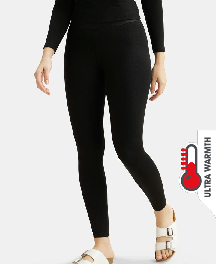 Ultra Warmth Soft Touch Microfiber Elastane Stretch Fleece Fabric Thermal Leggings with StayWarm Technology - Black