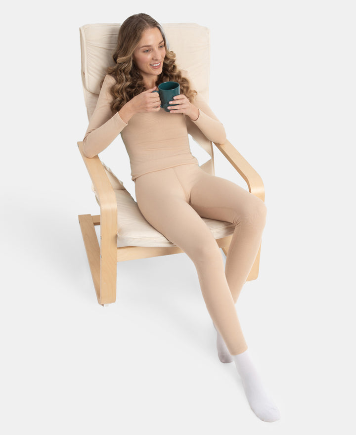 Soft Touch Microfiber Elastane Stretch Fleece Fabric Thermal Leggings with StayWarm Technology - Skin
