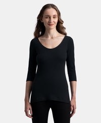 Super Combed Cotton Rich Brushed Three Quarter Sleeve Thermal Top with StayWarm Technology - Black