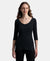 Super Combed Cotton Rich Brushed Three Quarter Sleeve Thermal Top with StayWarm Technology - Black