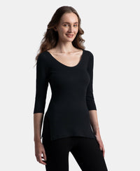Super Combed Cotton Rich Brushed Three Quarter Sleeve Thermal Top with StayWarm Technology - Black