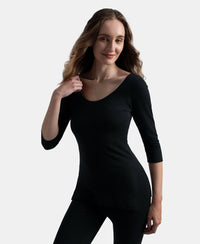 Super Combed Cotton Rich Brushed Three Quarter Sleeve Thermal Top with StayWarm Technology - Black