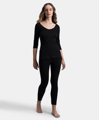 Super Combed Cotton Rich Brushed Three Quarter Sleeve Thermal Top with StayWarm Technology - Black