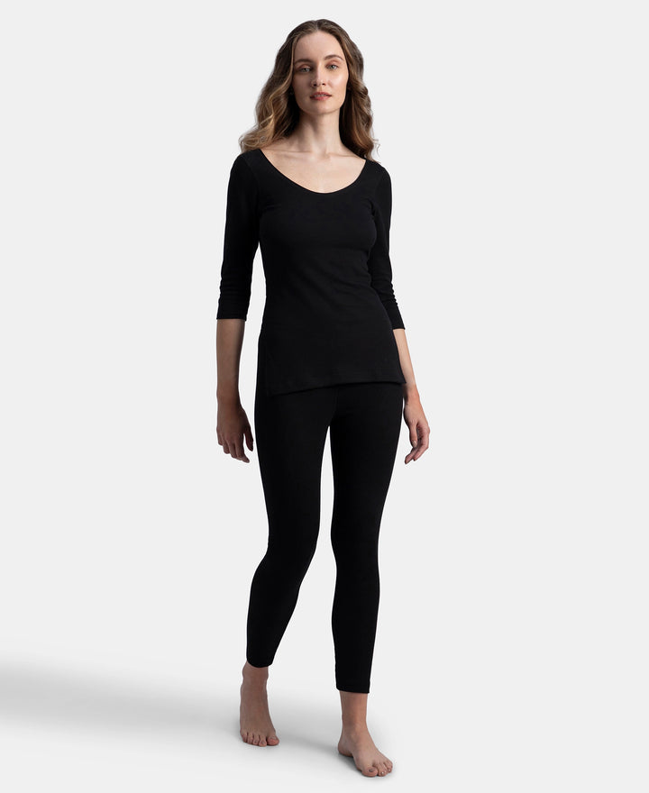 Super Combed Cotton Rich Brushed Three Quarter Sleeve Thermal Top with StayWarm Technology - Black