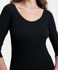 Super Combed Cotton Rich Brushed Three Quarter Sleeve Thermal Top with StayWarm Technology - Black
