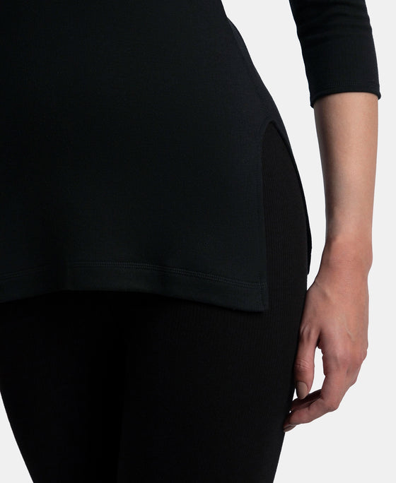 Super Combed Cotton Rich Brushed Three Quarter Sleeve Thermal Top with StayWarm Technology - Black