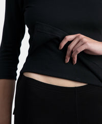 Super Combed Cotton Rich Brushed Three Quarter Sleeve Thermal Top with StayWarm Technology - Black