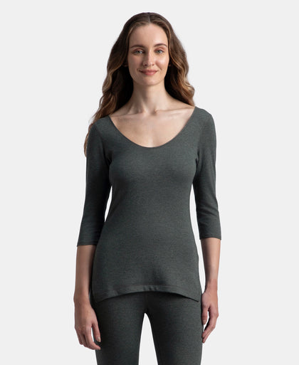 Super Warm Super Combed Cotton Rich Brushed Three Quarter Sleeve Thermal Top with StayWarm Technology - Charcoal Melange