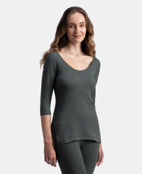 Super Combed Cotton Rich Brushed Three Quarter Sleeve Thermal Top with StayWarm Technology - Charcoal Melange
