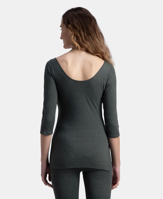 Super Combed Cotton Rich Brushed Three Quarter Sleeve Thermal Top with StayWarm Technology - Charcoal Melange